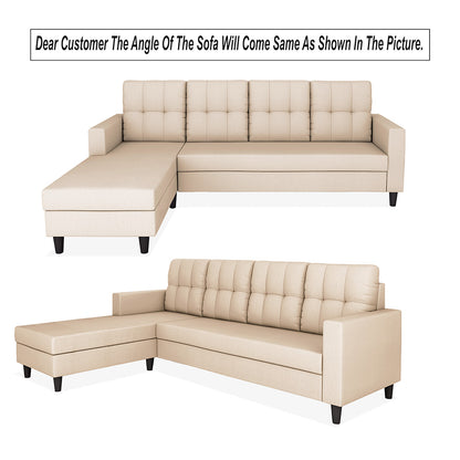 Adorn India Darcy L Shape 8 Seater Sofa Set with Center Table and 2 Ottoman Puffy (LHS) (Beige) (3 Year Warranty)
