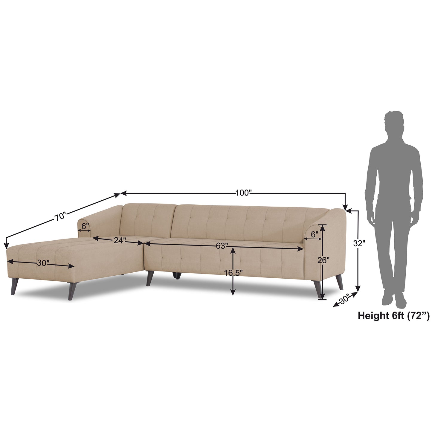 Adorn India Exclusive Mystic L Shape 6 Seater Sofa Set (LHS) (3 Year Warranty)