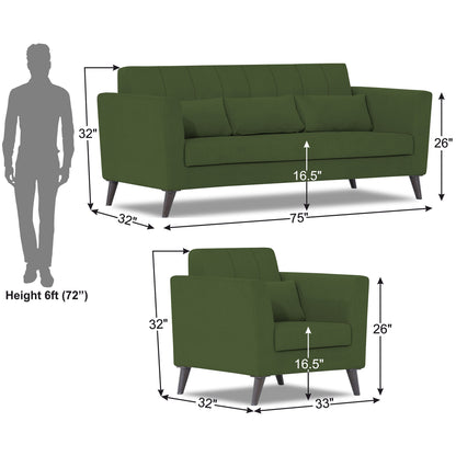 Adorn India Daniel 3+1+1 5 Seater Sofa Set (Green) (3 Year Warranty)