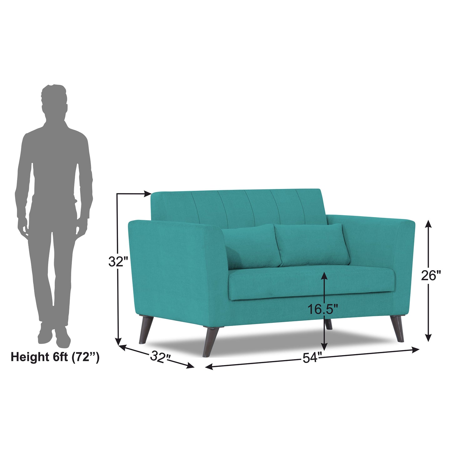 Adorn India Daniel 2 Seater Sofa (Aqua Blue) (3 Year Warranty)