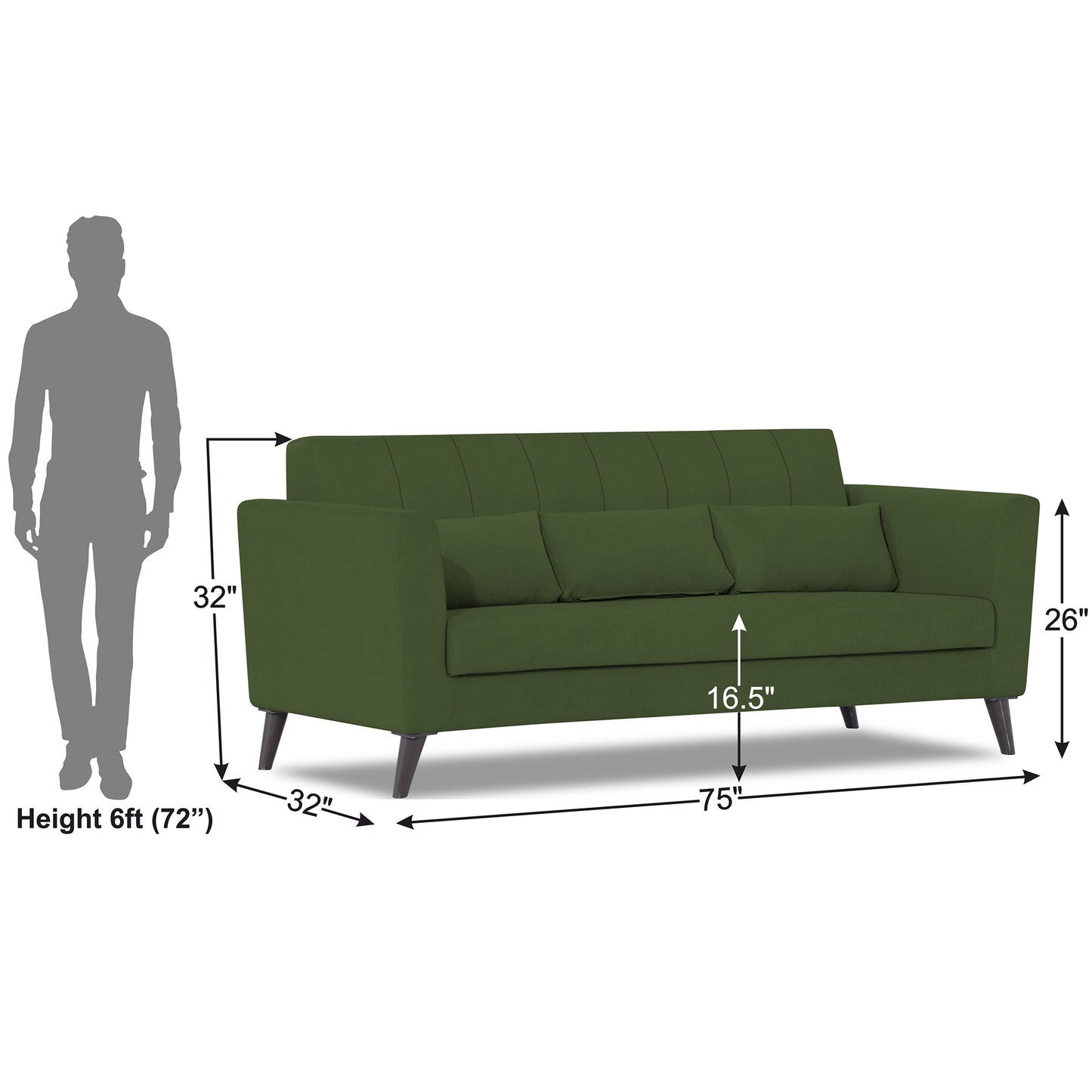 Adorn India Daniel 3 Seater Sofa (Green) (3 Year Warranty)