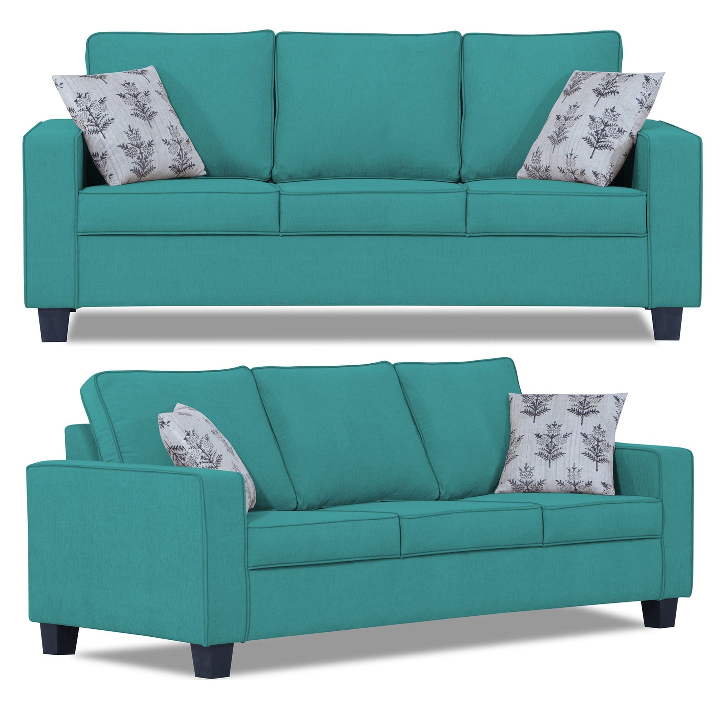 Adorn India Camden 3+2+1 6 Seater Sofa Set (Aqua Blue) (3 Year Warranty)