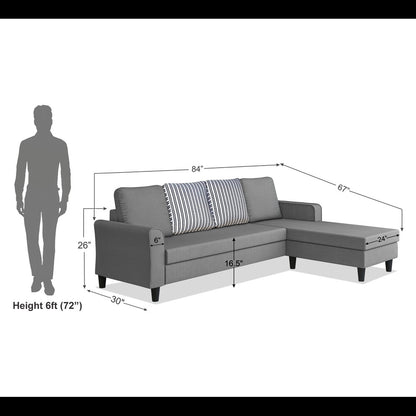 Adorn India Maddox Stripes L Shape 5 Seater Sofa Set RHS (Grey) (3 Year Warranty)