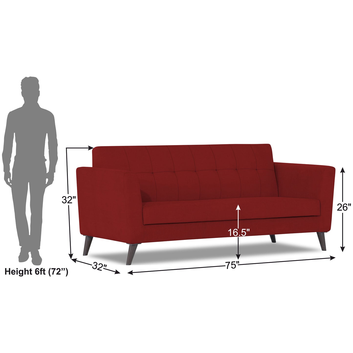 Adorn India Dannis 3 Seater Sofa (Red) (3 Year Warranty)