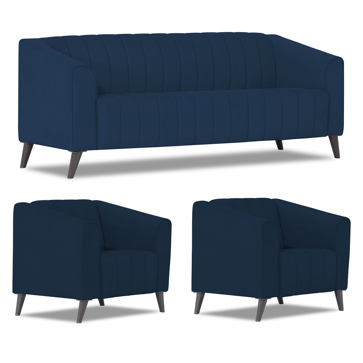 Adorn India Premium Laurel 3+1+1 5 Seater Sofa Set (Blue) (3 Year Warranty)