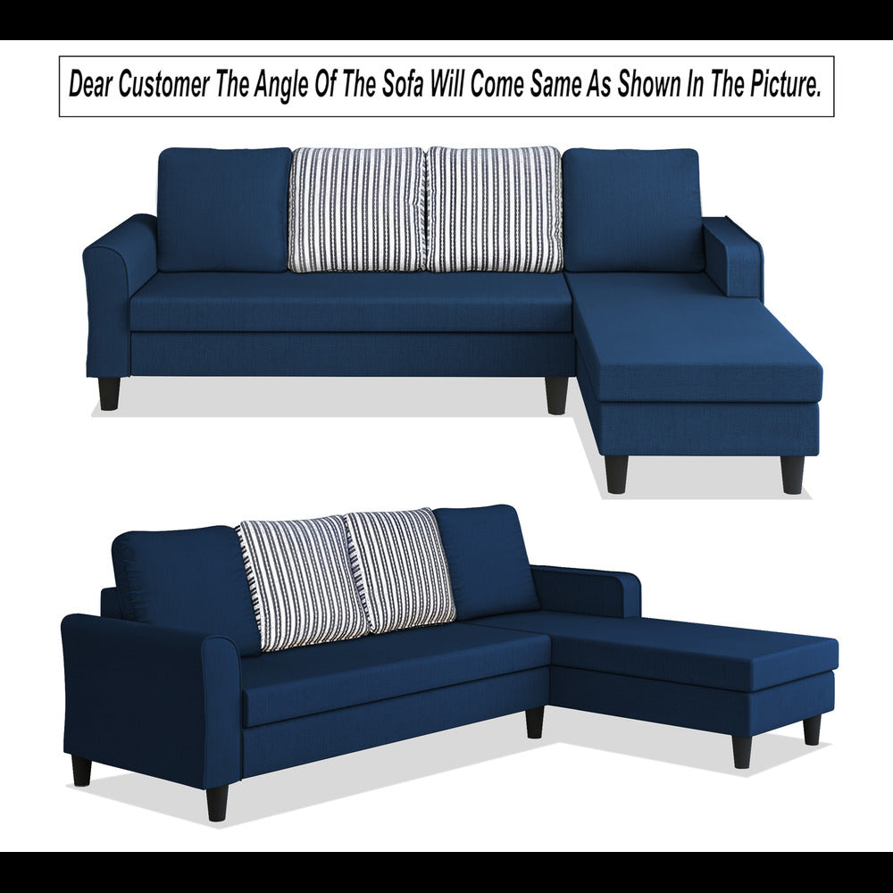 Adorn India Maddox Stripes L Shape 6 Seater Sofa Set RHS (Blue) (3 Year Warranty)