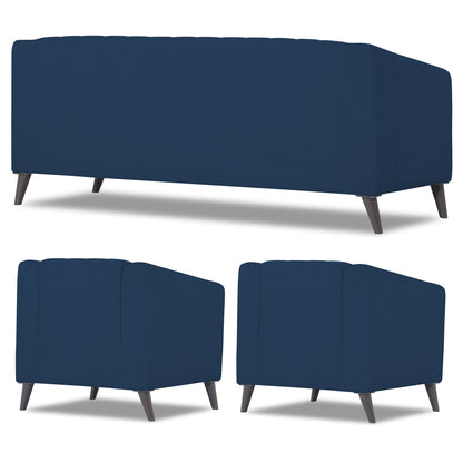 Adorn India Premium Laurel 3+1+1 5 Seater Sofa Set (Blue) (3 Year Warranty)