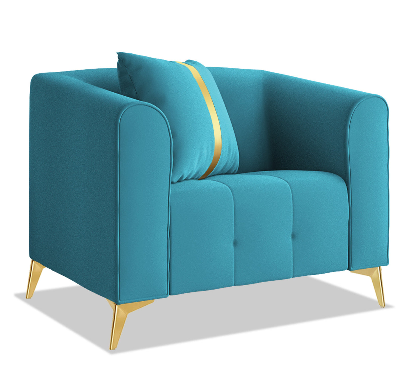 Adorn India Premium Mystic - 3 Years Warranty - 1 Seater Sofa Velvet Suede Fabric - Aqua Blue