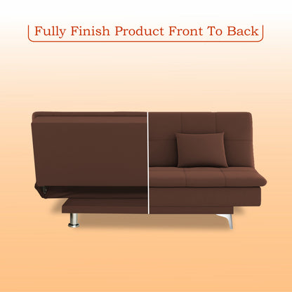 Adorn India Premium New Aspen 3 Seater Sofa Cum Bed 4X6 Velvet Suede with 2 Cushions (Color Brown) and Suitable for All Indoor, with 3 Years Warranty