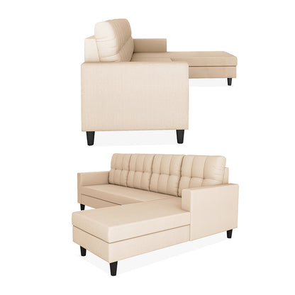 Adorn India Darcy L Shape 8 Seater Sofa Set with Center Table and 2 Ottoman Puffy (RHS) (Beige) (3 Year Warranty)