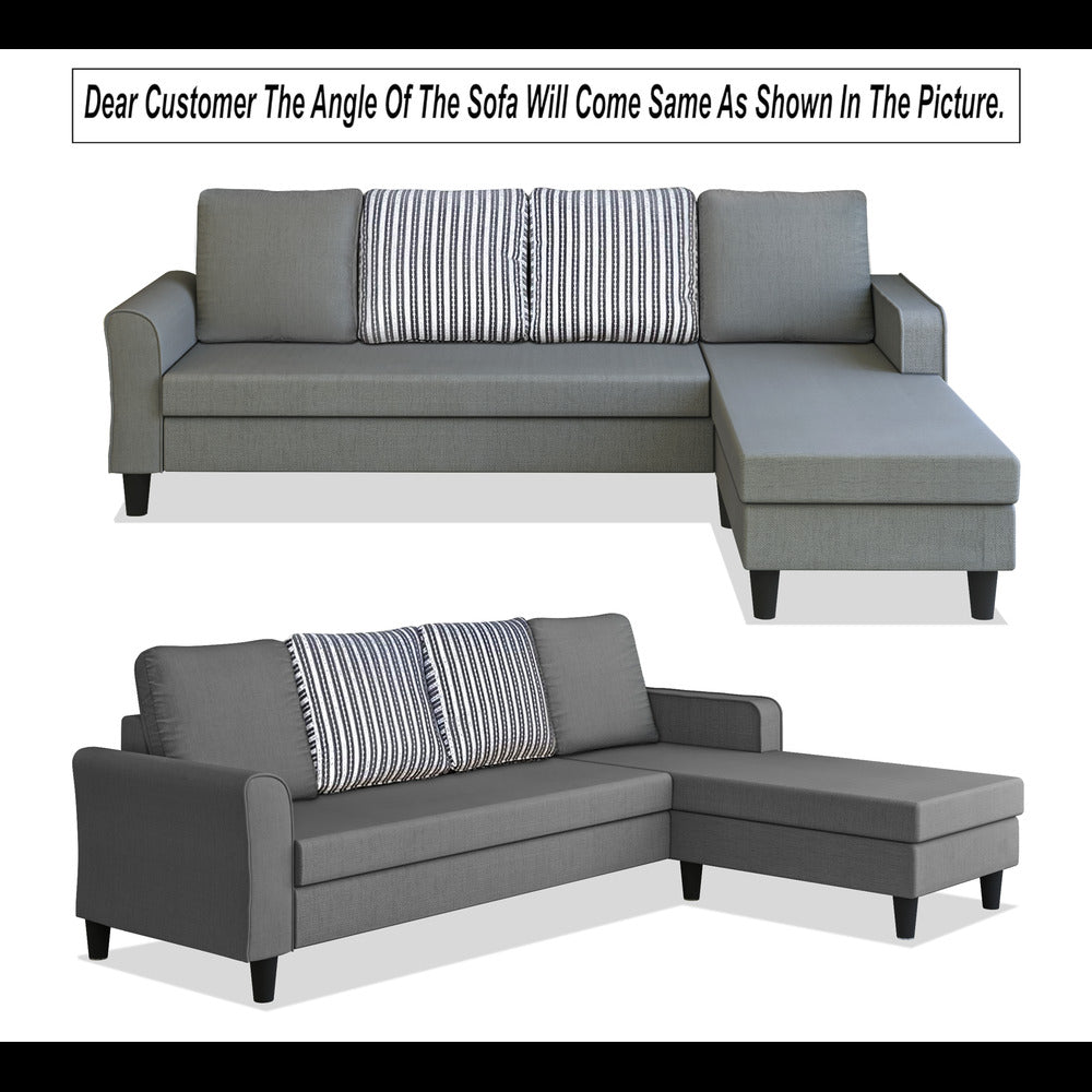 Adorn India Maddox Stripes L Shape 5 Seater Sofa Set RHS (Grey) (3 Year Warranty)