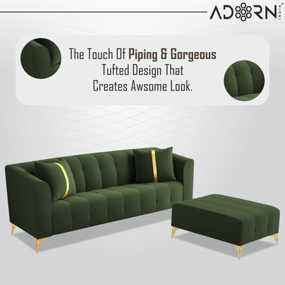 Adorn India Premium Mystic - 3 Years Warranty - L Shape 4 Seater Sofa Set Velvet Suede Fabric - Green