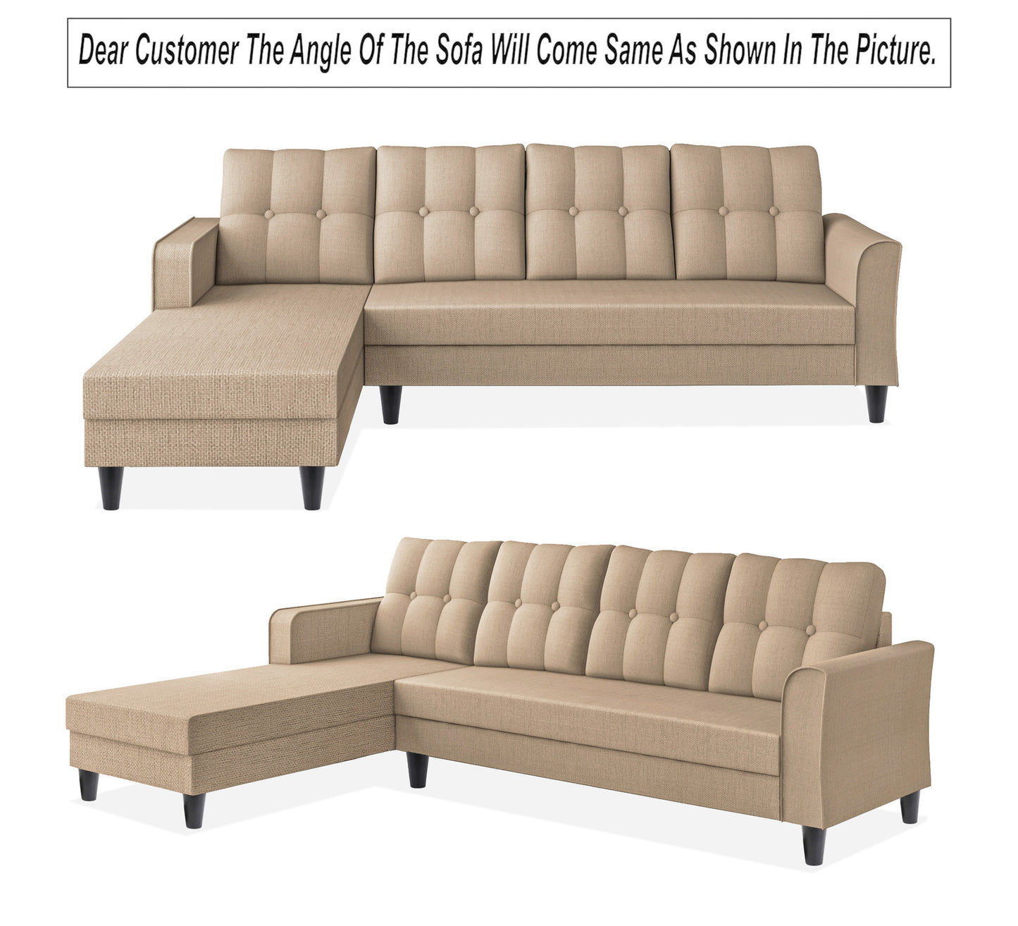 Adorn India Maddox Tufted L Shape 6 Seater Sofa Set Lhs (Beige) (3 Year Warranty)