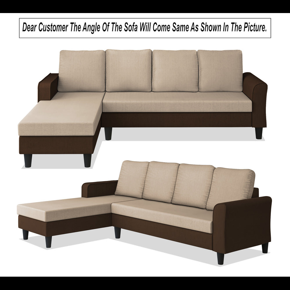 Adorn India Maddox Plain Two Tone L Shape 6 Seater Sofa Set LHS (Brown & Beige) (3 Year Warranty)