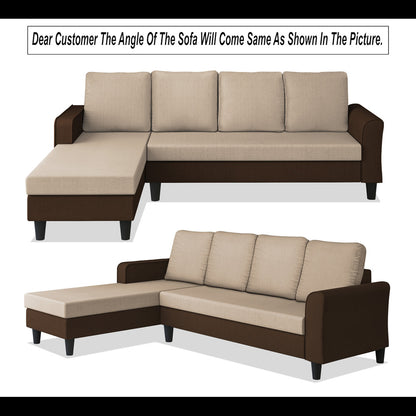 Adorn India Maddox Plain Two Tone L Shape 6 Seater Sofa Set LHS (Brown & Beige) (3 Year Warranty)