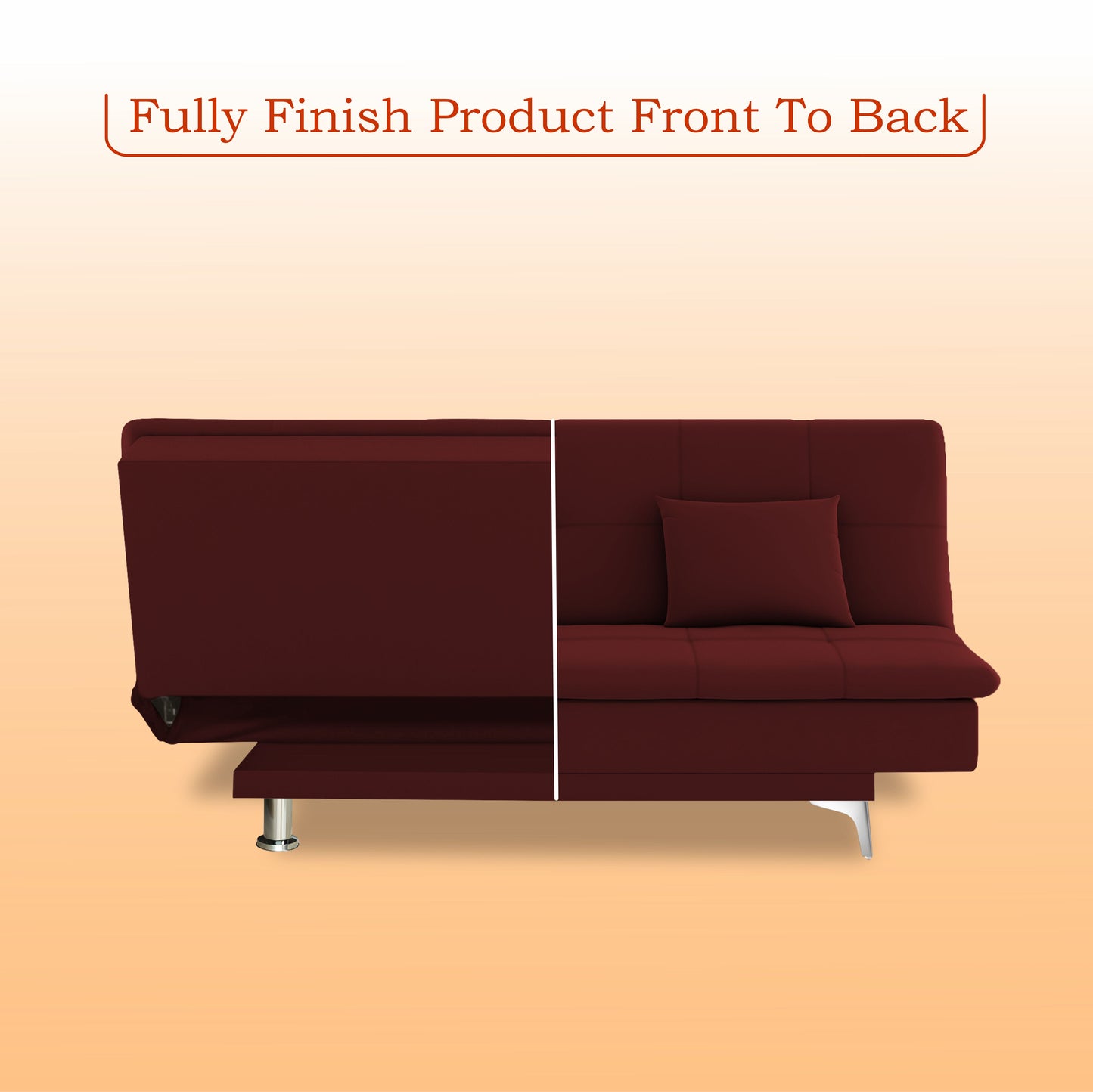 Adorn India Premium New Aspen 3 Seater Sofa Cum Bed 4X6 Velvet Suede with 2 Cushions (Color Maroon) and Suitable for All Indoor, with 3 Years Warranty