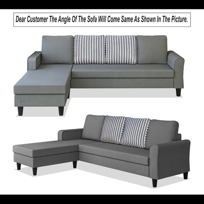 Adorn India Maddox Stripes L Shape 5 Seater Sofa Set LHS (Grey) (3 Year Warranty)