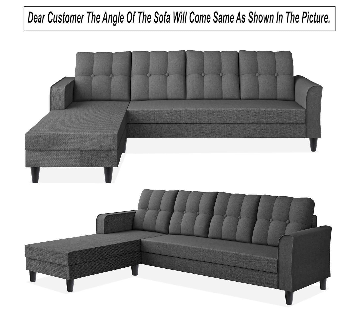 Adorn India Maddox Tufted L Shape 5 Seater Sofa Set LHS (Grey) (3 Year Warranty)