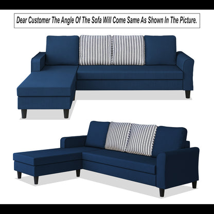 Adorn India Maddox Stripes L Shape 5 Seater Sofa Set LHS (Blue) (3 Year Warranty)