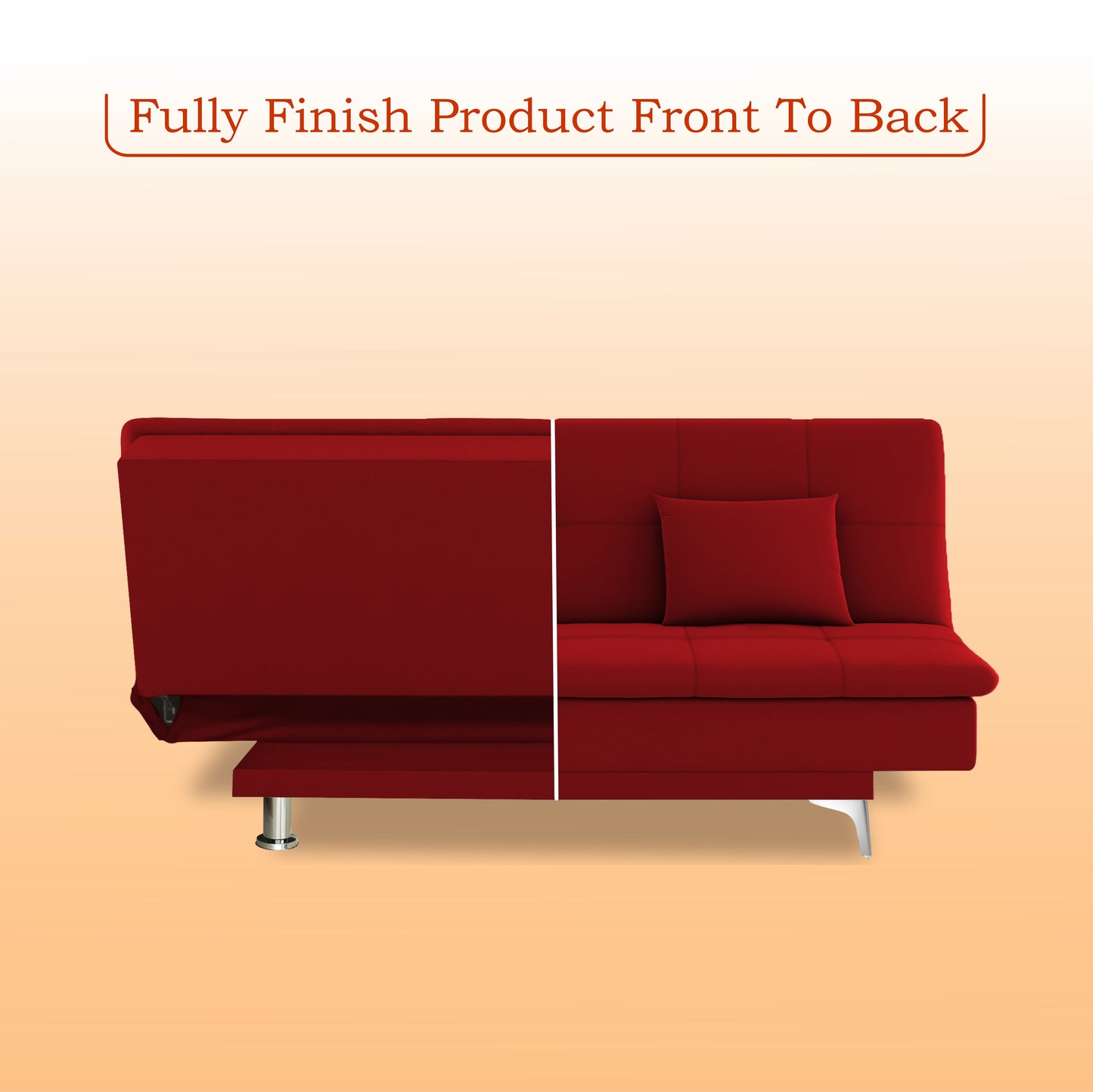 Adorn India Premium New Aspen 3 Seater Sofa Cum Bed 4X6 Velvet Suede with 2 Cushions (Color Red) and Suitable for All Indoor, with 3 Years Warranty