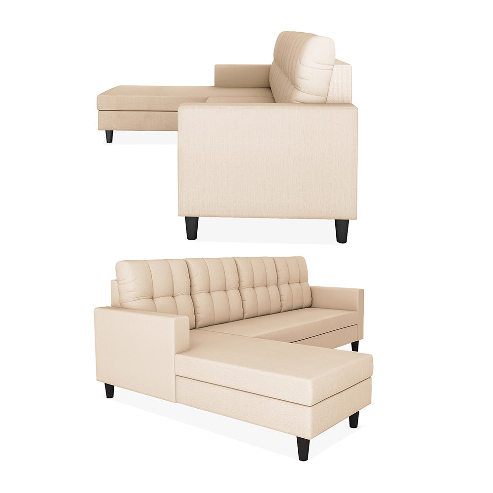 Adorn India Darcy L Shape 8 Seater Sofa Set with Center Table and 2 Ottoman Puffy (LHS) (Beige) (3 Year Warranty)