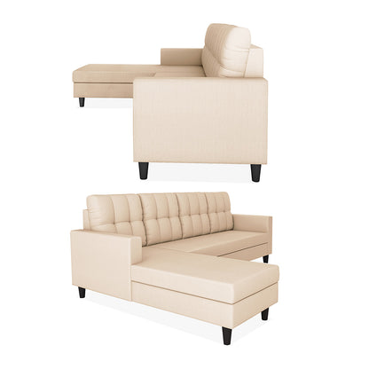 Adorn India Darcy L Shape 8 Seater Sofa Set with Center Table and 2 Ottoman Puffy (LHS) (Beige) (3 Year Warranty)