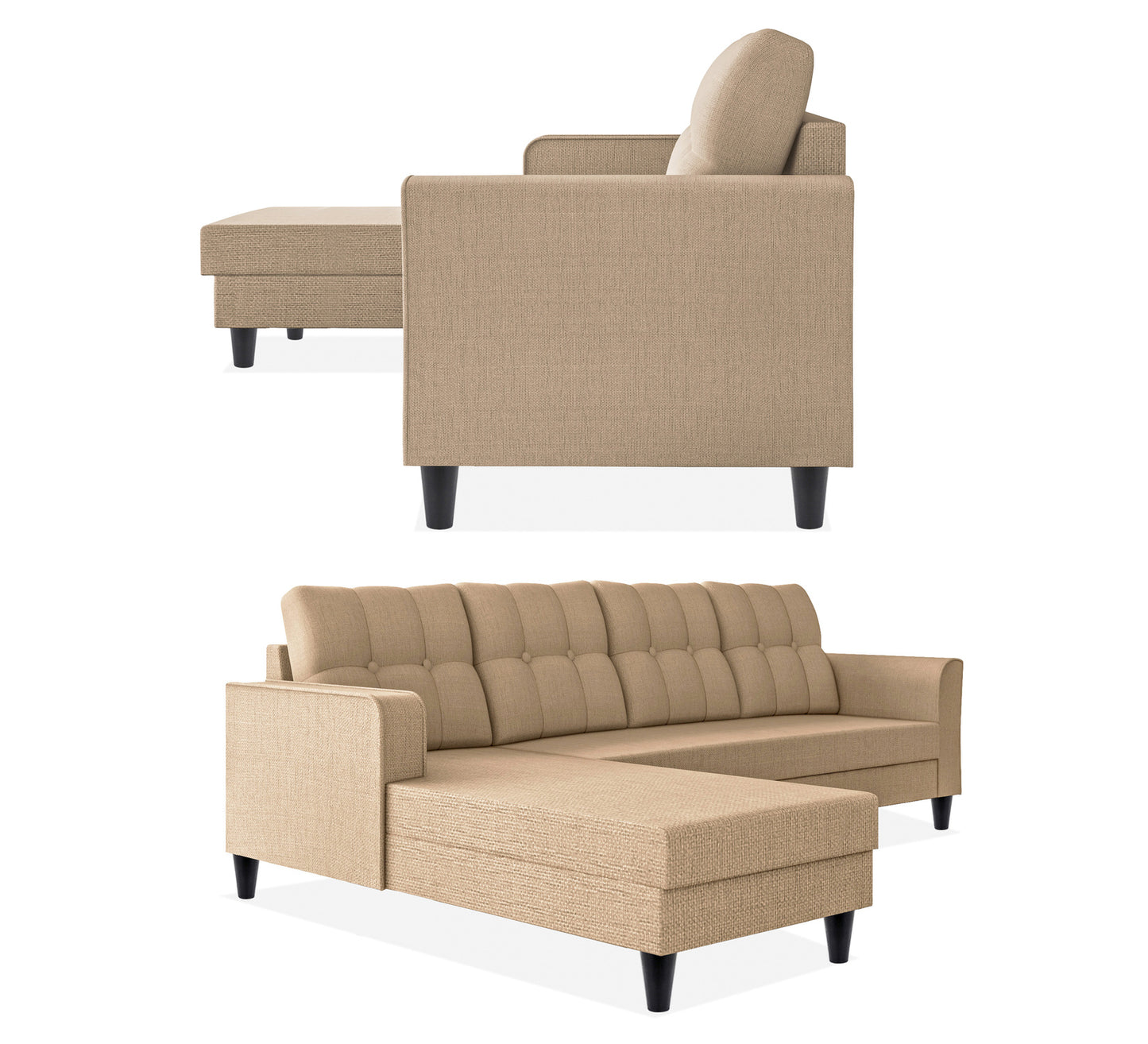 Adorn India Maddox Tufted L Shape 6 Seater Sofa Set Lhs (Beige) (3 Year Warranty)