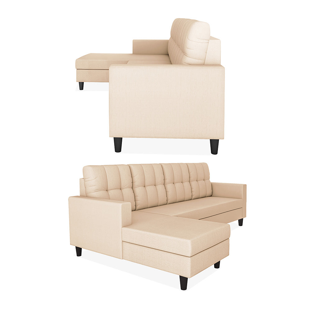 Adorn India Darcy L Shape 6 Seater Sofa Set (LHS) (Beige) (3 Year Warranty)