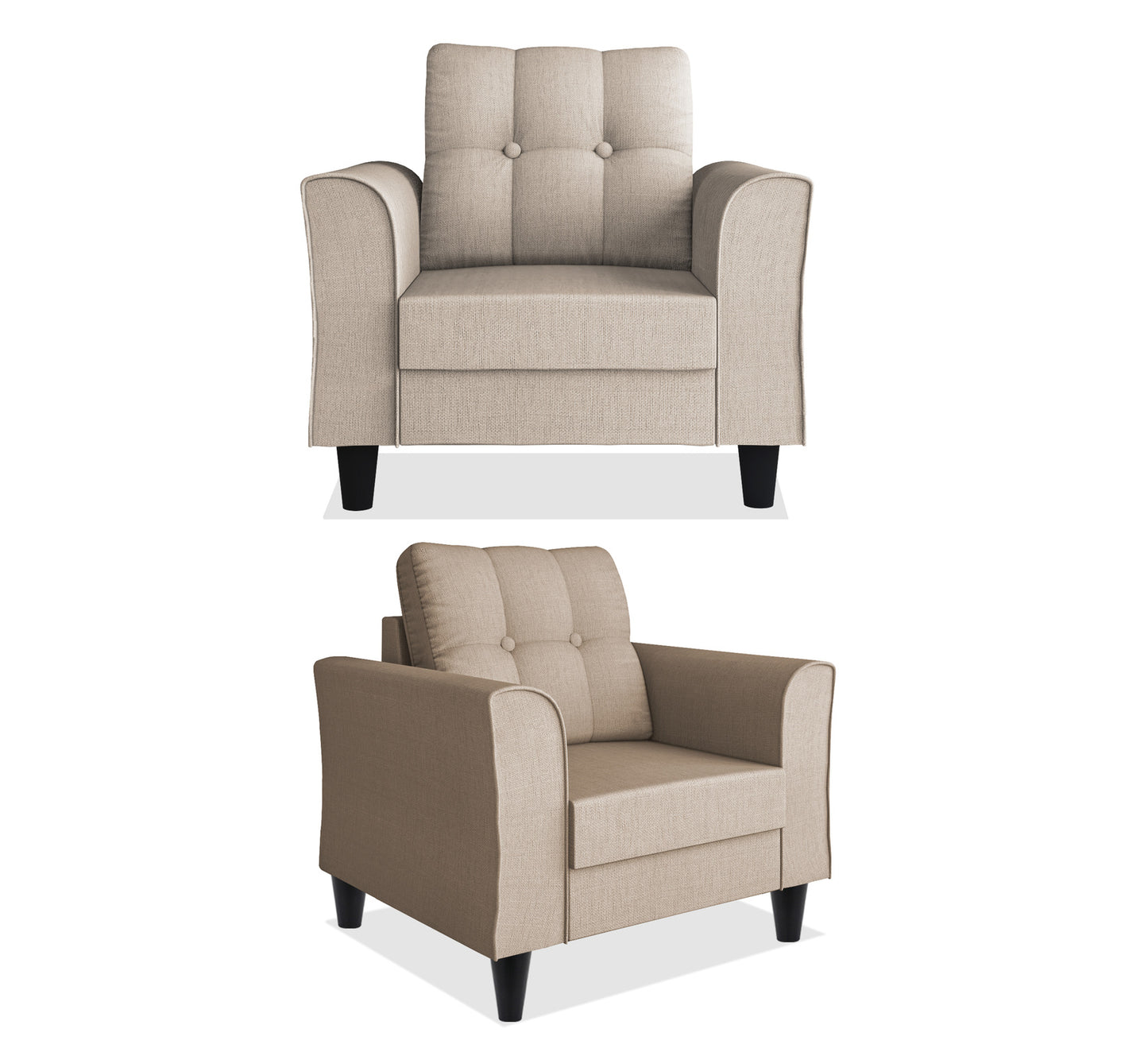 Adorn India Maddox Tufted 3-1-1 5 Seater Sofa Set (Beige) (3 Year Warranty)