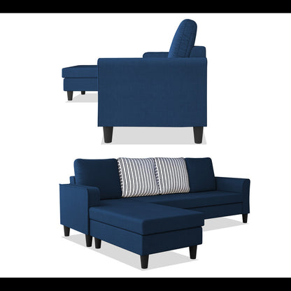 Adorn India Maddox Stripes L Shape 5 Seater Sofa Set LHS (Blue) (3 Year Warranty)