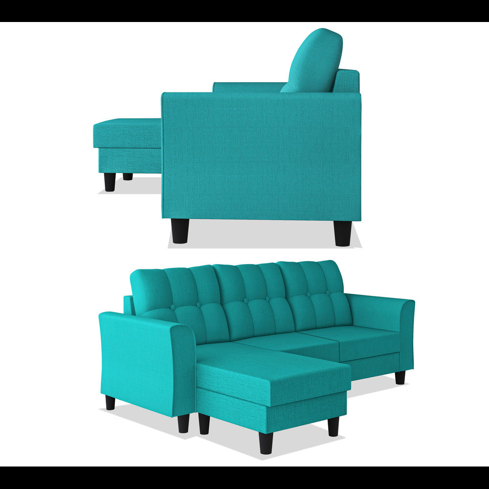 Adorn India Maddox Tufted L Shape 4 Seater Sofa Set (Aqua Blue) (3 Year Warranty)