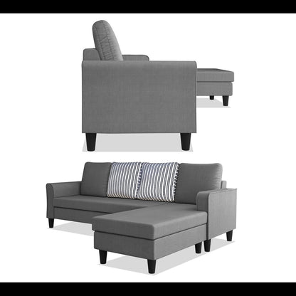 Adorn India Maddox Stripes L Shape 5 Seater Sofa Set RHS (Grey) (3 Year Warranty)
