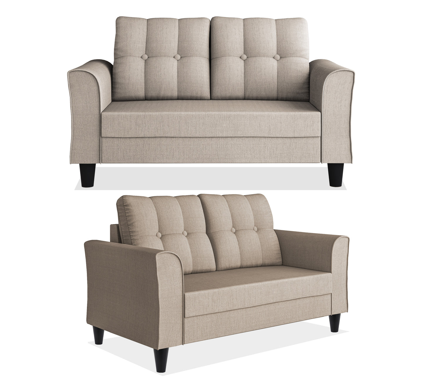 Adorn India Maddox Tufted 3+2 5 Seater Sofa Set (Beige) (3 Year Warranty)