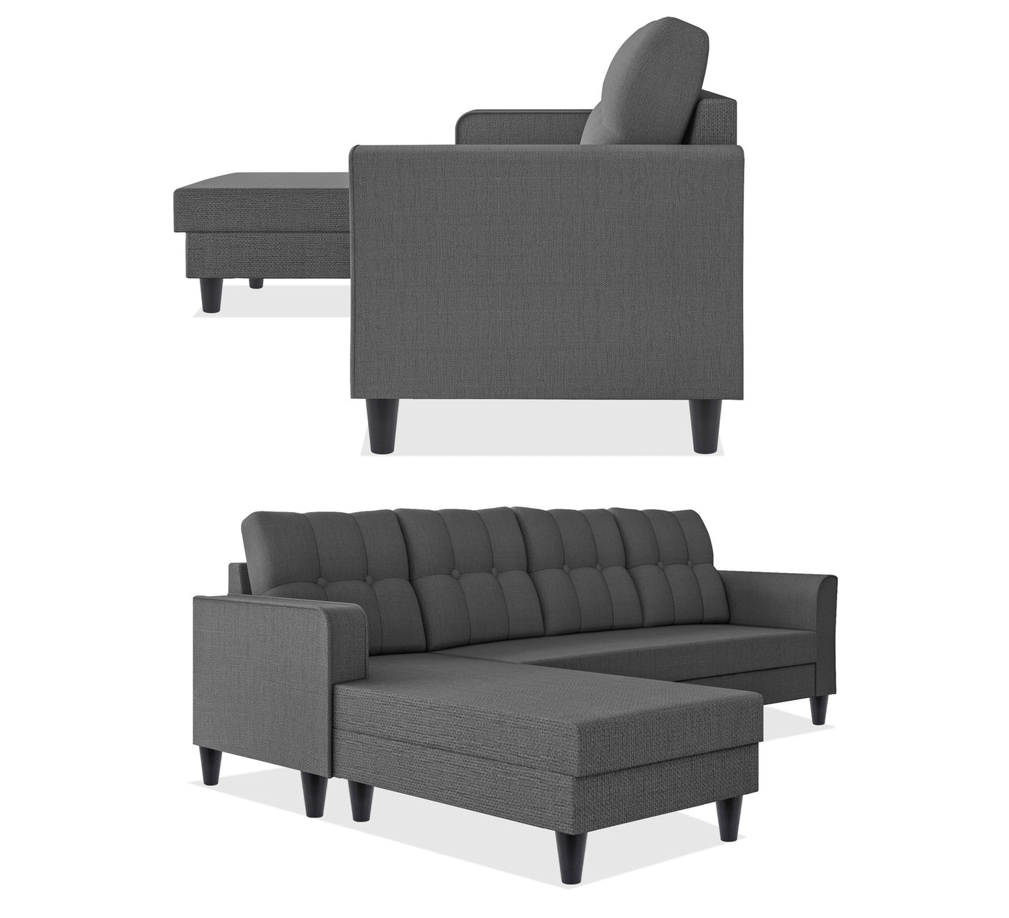 Adorn India Maddox Tufted L Shape 5 Seater Sofa Set LHS (Grey) (3 Year Warranty)