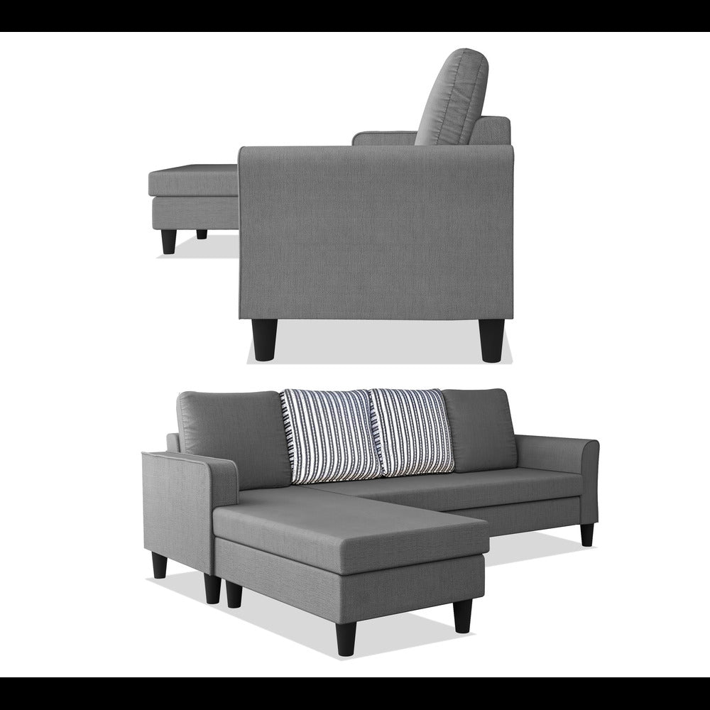 Adorn India Maddox Stripes L Shape 5 Seater Sofa Set LHS (Grey) (3 Year Warranty)