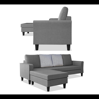 Adorn India Maddox Stripes L Shape 5 Seater Sofa Set LHS (Grey) (3 Year Warranty)