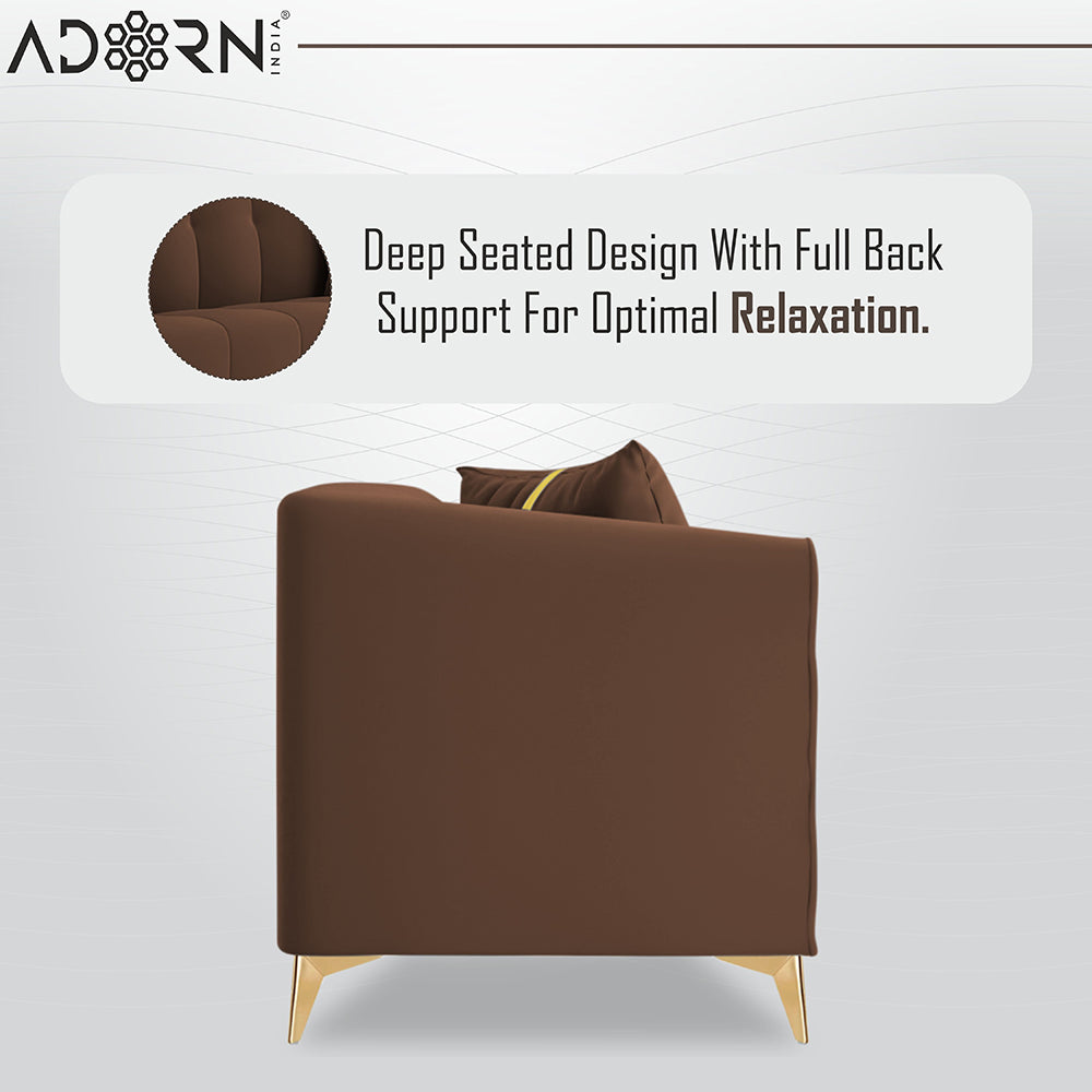 Adorn India Premium Mystic - 3 Years Warranty - 3+2+1 Sofa Set Velvet Suede Fabric - Brown