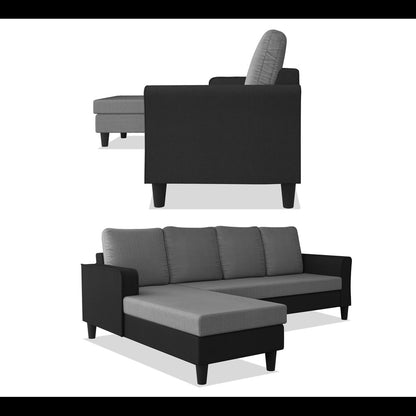 Adorn India Maddox Plain Two Tone L Shape 6 Seater Sofa Set LHS (Grey & Black) (3 Year Warranty)