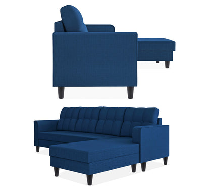 Adorn India Maddox Tufted L Shape 5 Seater Sofa Chenille Sofa Set RHS (Blue) (3 Year Warranty)