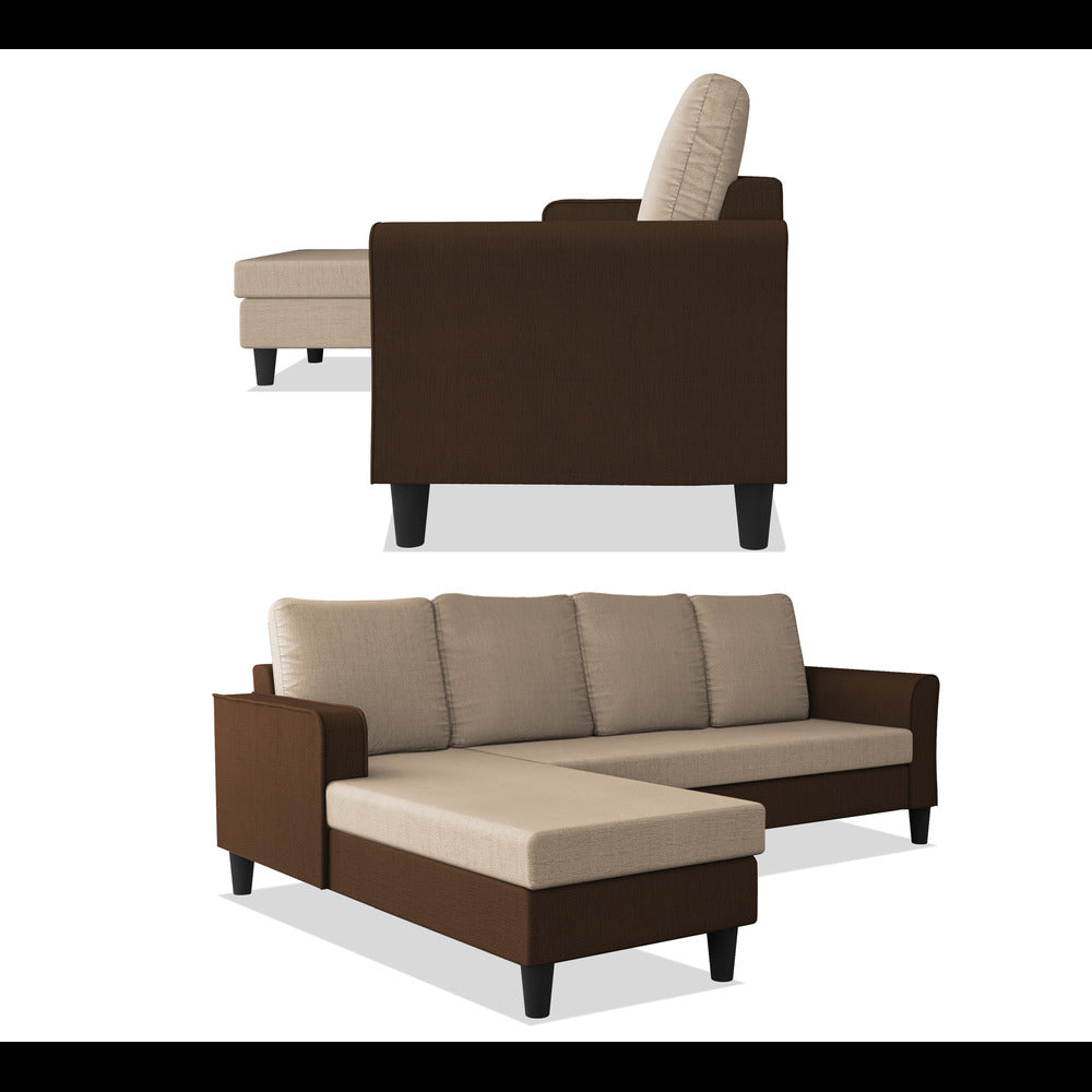 Adorn India Maddox Plain Two Tone L Shape 6 Seater Sofa Set LHS (Brown & Beige) (3 Year Warranty)