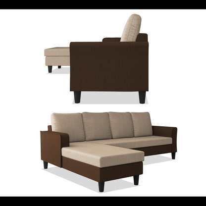 Adorn India Maddox Plain Two Tone L Shape 6 Seater Sofa Set LHS (Brown & Beige) (3 Year Warranty)