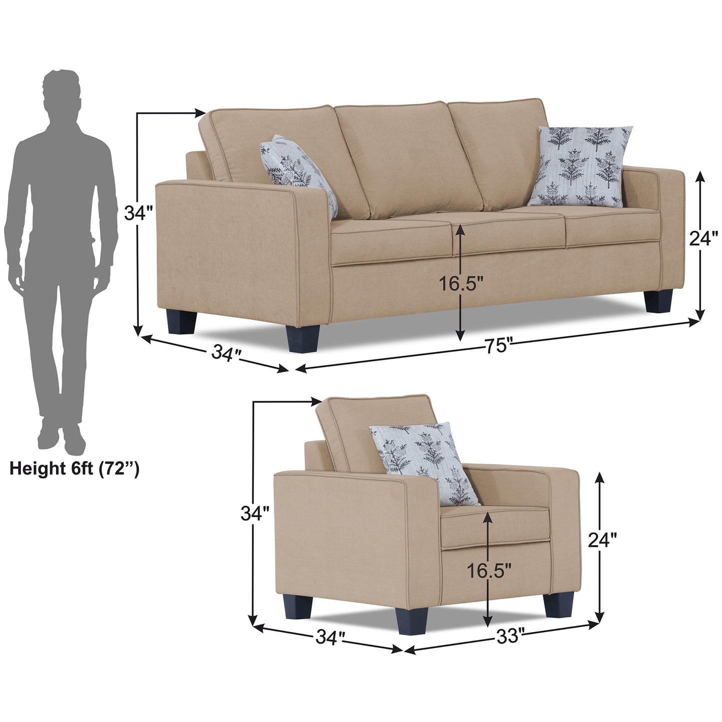 Adorn India Camden 5 Seater 3-1-1 Sofa Set