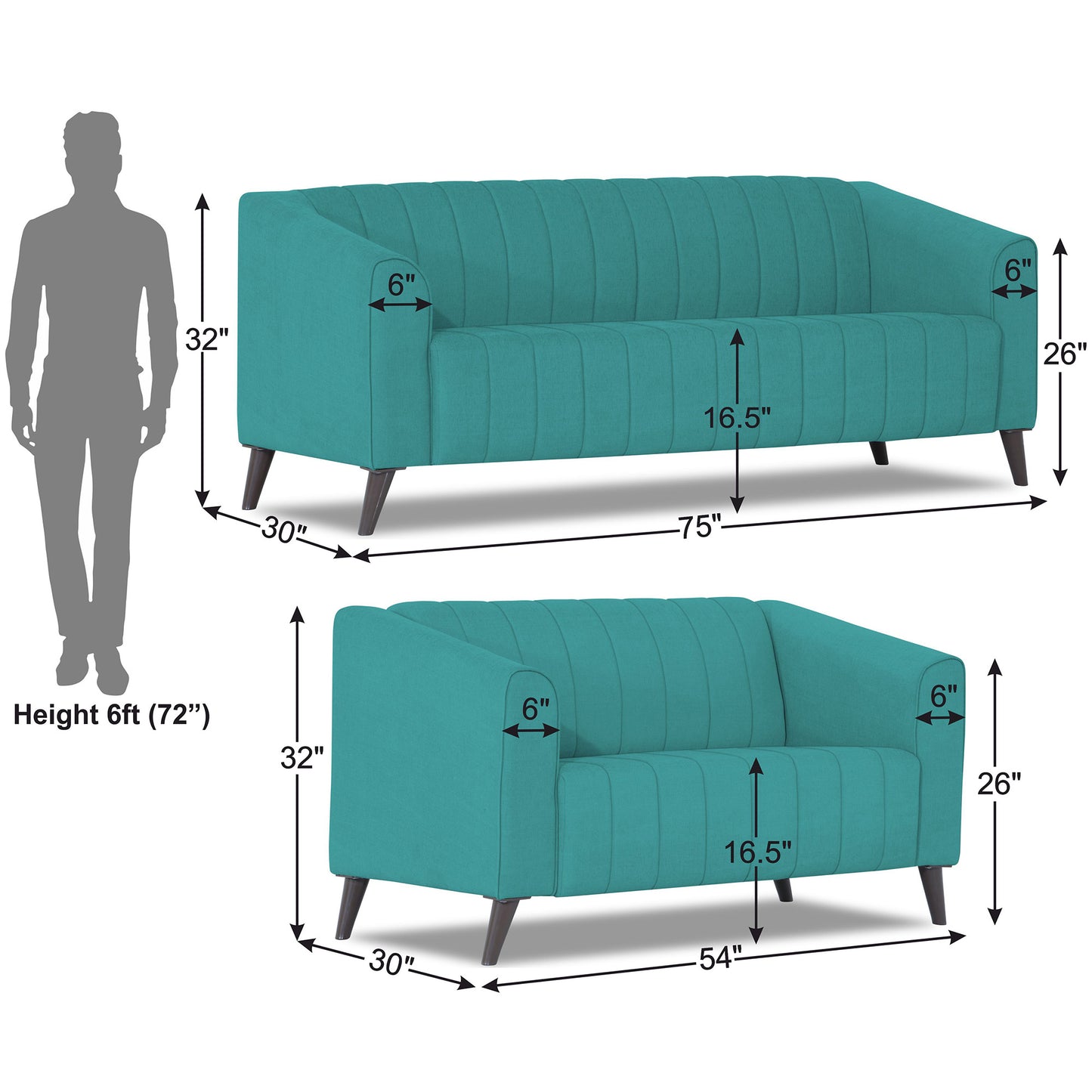 Adorn India Premium Laurel 3+2 5 Seater Sofa Set (Aqua Blue) (3 Year Warranty)