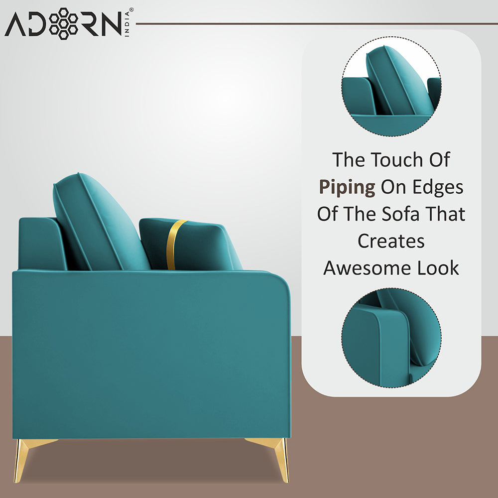 Adorn India Premium Chandler - 3 Years Warranty - 1 Seater Sofa Velvet Suede Fabric - Aqua Blue