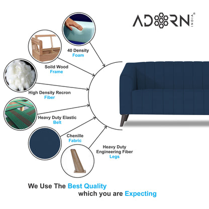Adorn India Premium Laurel 3+2 5 Seater Sofa Set (Blue) (3 Year Warranty)