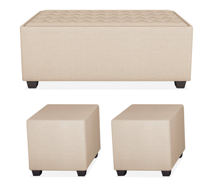 Adorn India Darcy L Shape 8 Seater Sofa Set with Center Table and 2 Ottoman Puffy (RHS) (Beige) (3 Year Warranty)
