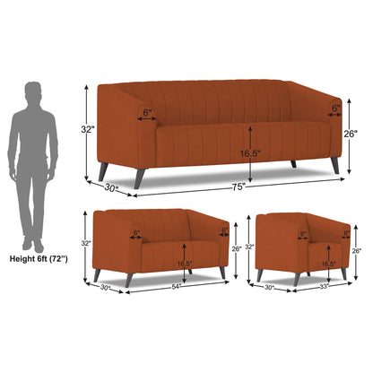 Adorn India Premium Laurel 3+2+1 6 Seater Sofa Set (Rust) (3 Year Warranty)