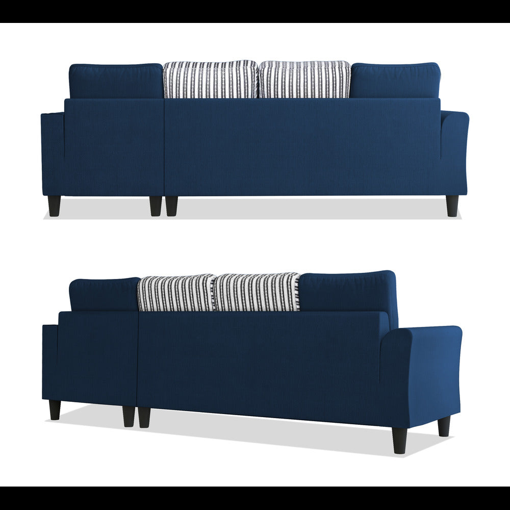 Adorn India Maddox Stripes L Shape 6 Seater Sofa Set RHS (Blue) (3 Year Warranty)
