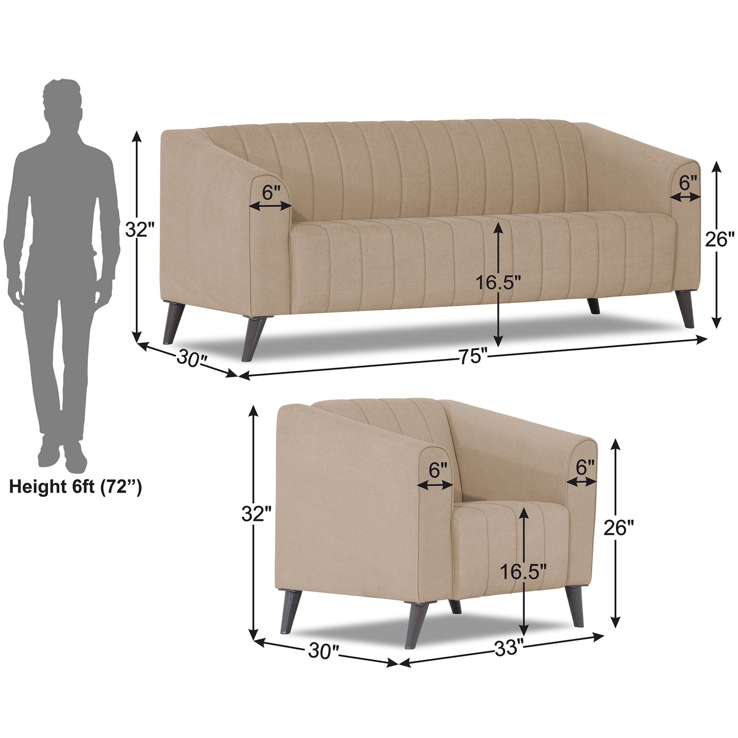 Adorn India Premium Laurel 3+1+1 5 Seater Sofa Set (Beige) (3 Year Warranty)