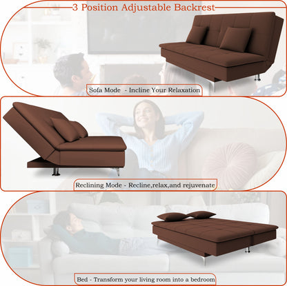 Adorn India Premium New Aspen 3 Seater Sofa Cum Bed 4X6 Velvet Suede with 2 Cushions (Color Brown) and Suitable for All Indoor, with 3 Years Warranty